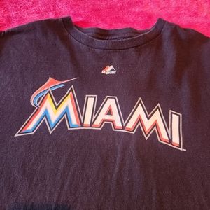 Miami Marlins MLB Florida Majestic T-Shirt Black Graphic Logo Men's Size XL